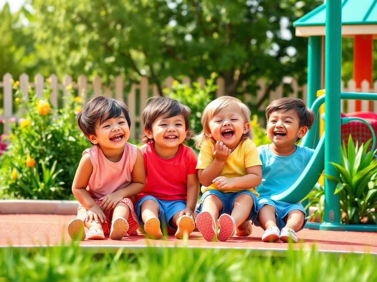 Crianças sorrindo no parquinho da escola